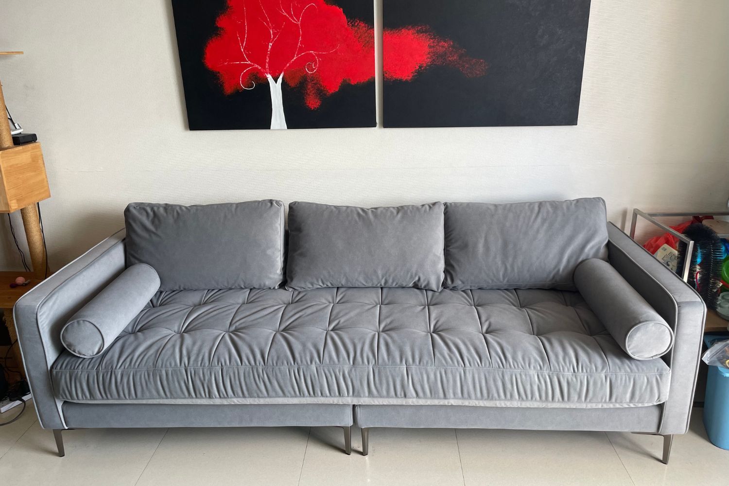Castle grey pet friendly fabric sofa 240cm