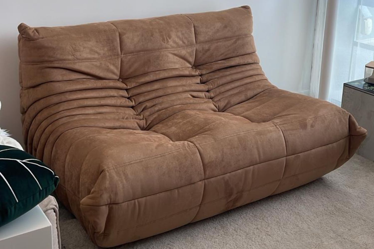 Caterpillar 131cm 2 seater brown suede fabric sofa