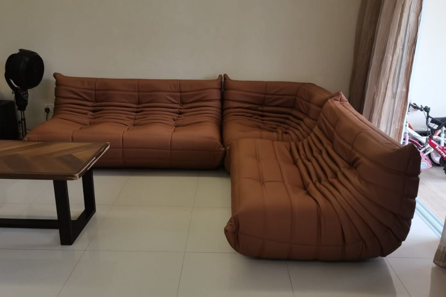 Caterpillar brown faux leather corner sectional sofa