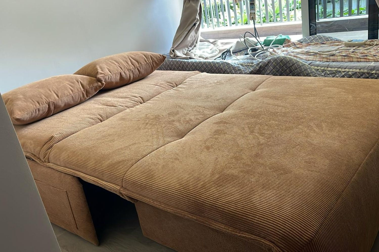 Chronos 130cm brown corduroy fabric electric sofa bed
