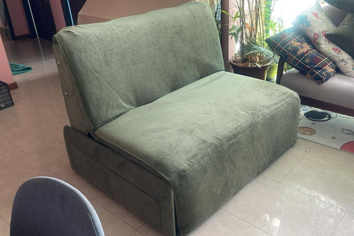 Chronos 2 seater green corduroy fabric sofa bed