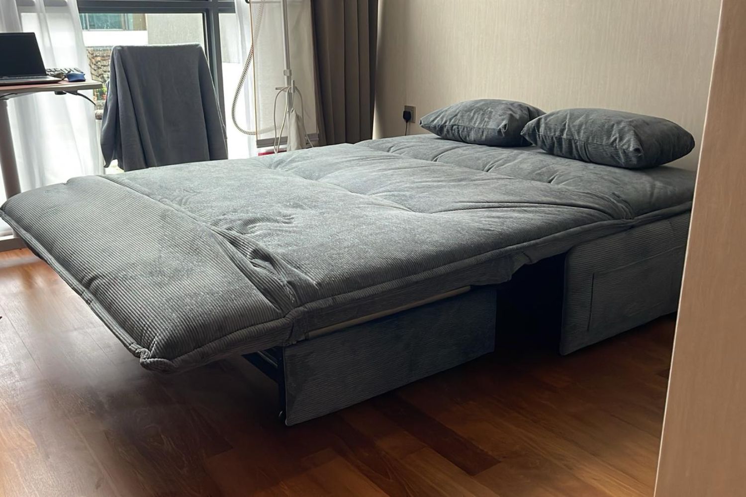 Chronos 2 seater grey corduroy fabric electric fabric sofa