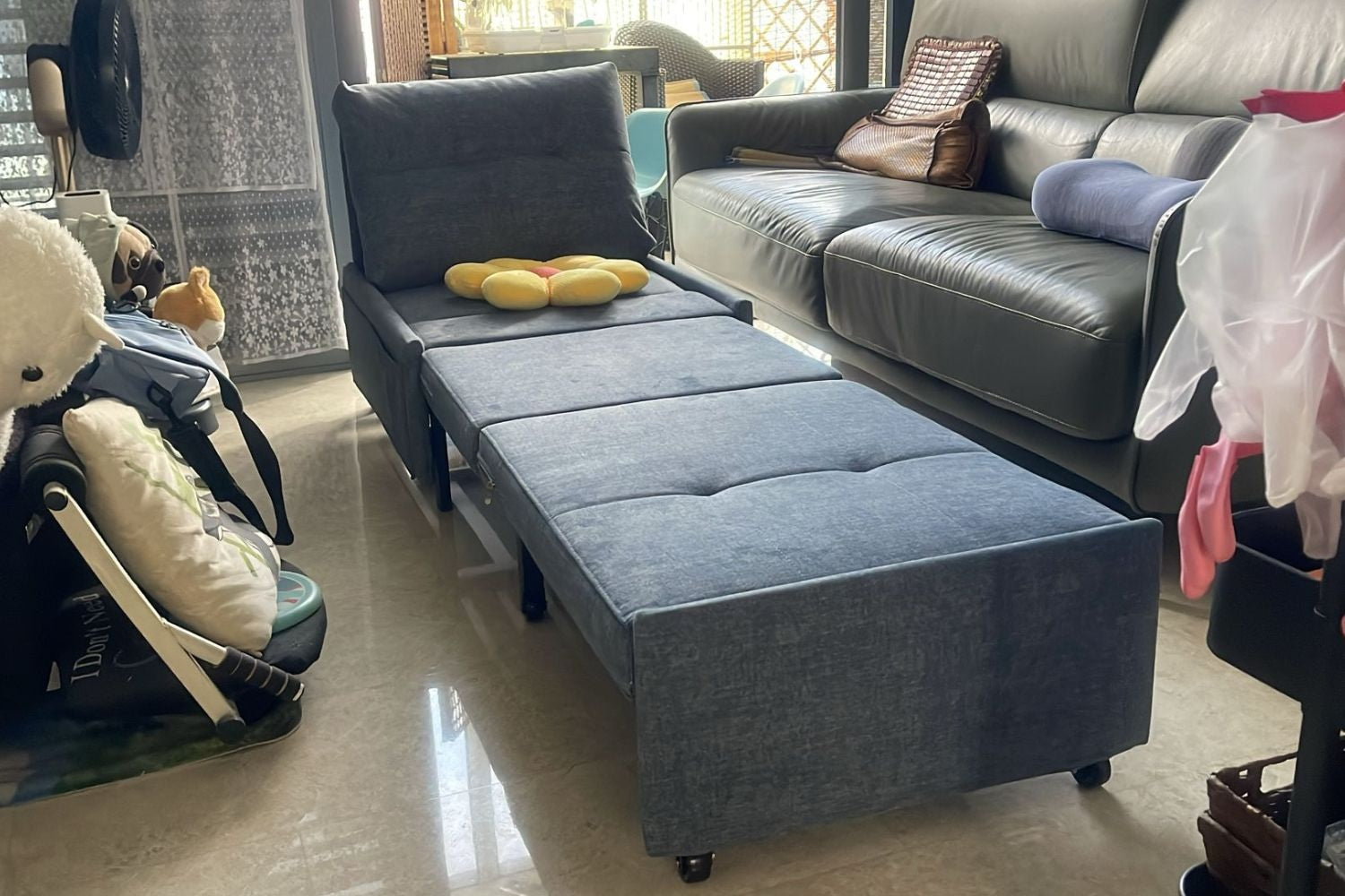 Ciabatta 1 seater blue pet friendly fabric sofa bed