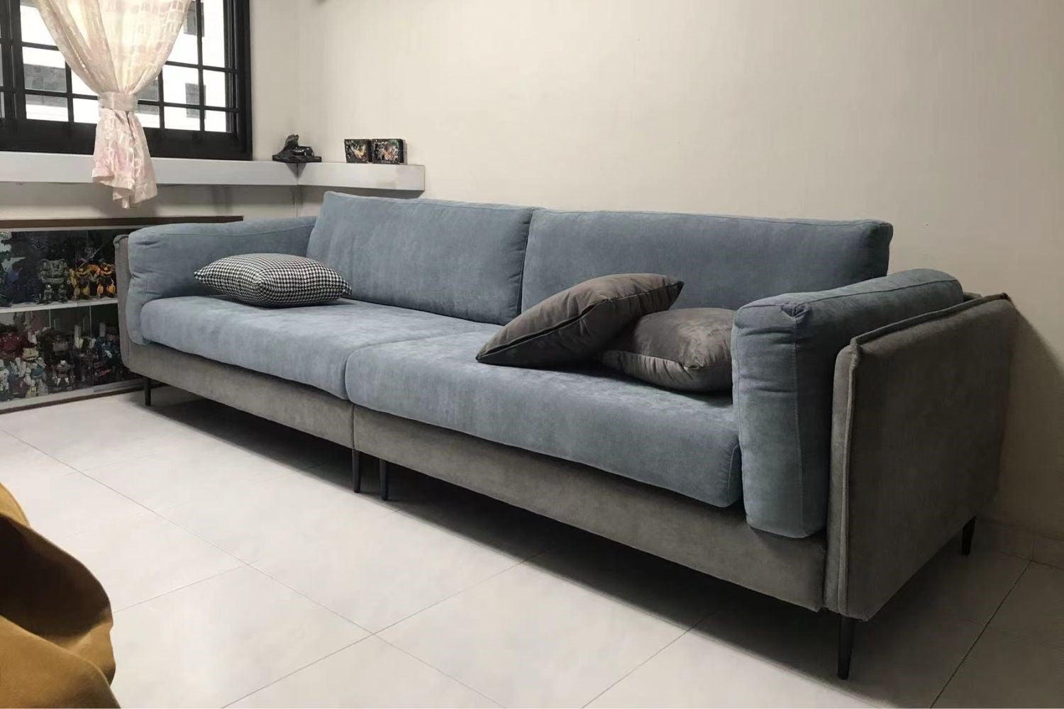 Claire 280cm blue fabric sofa
