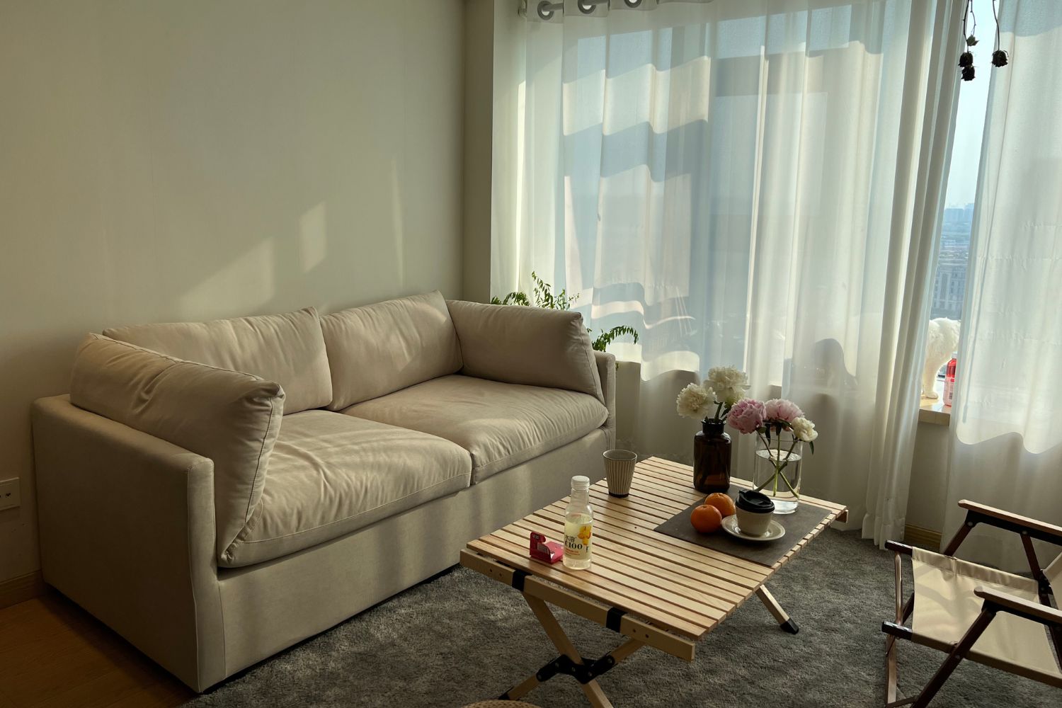 Clara 240cm beige fabric sofa