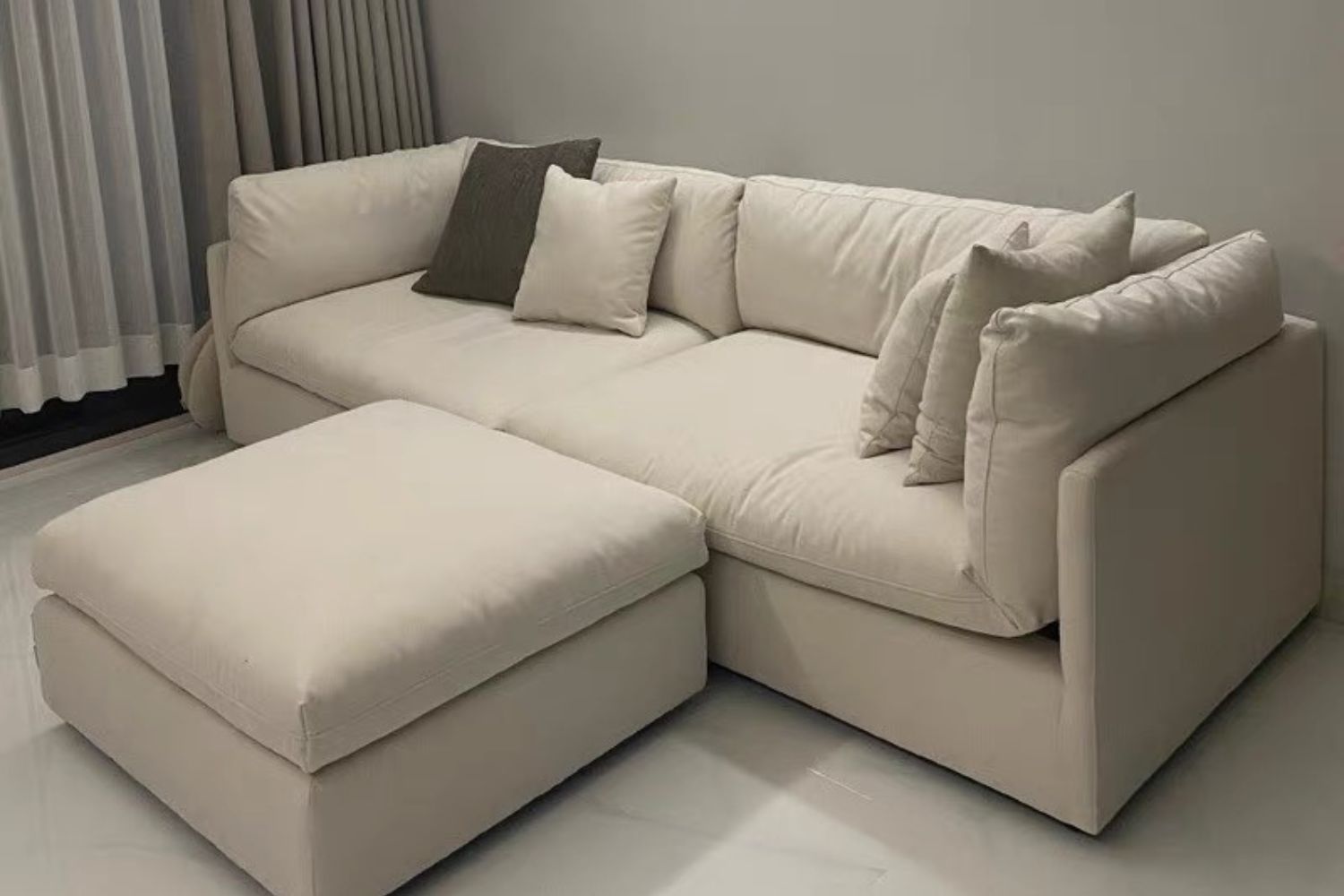 Clara 260cm beige fabric sofa + ottoman