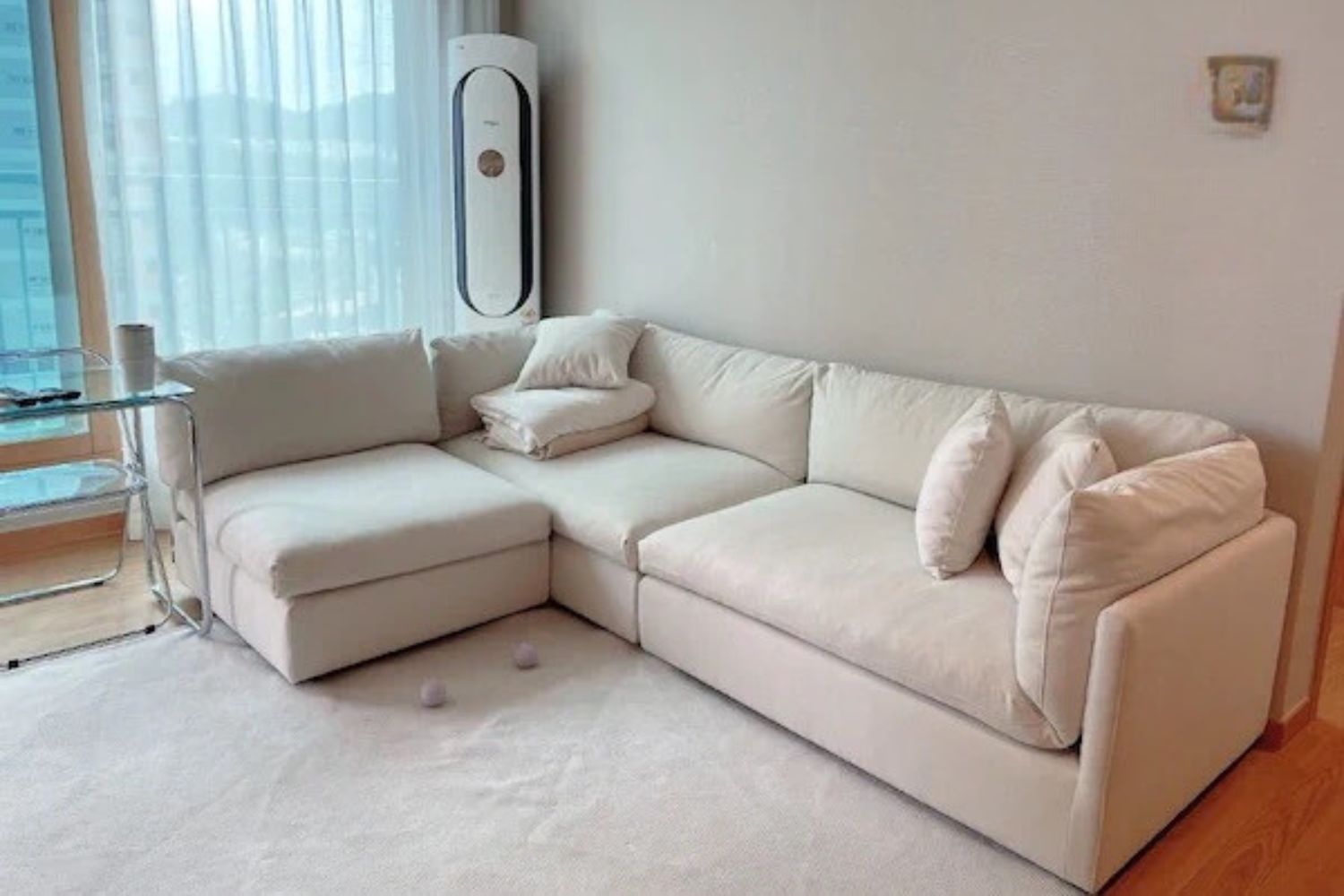 Clara 300cm white fabric sofa