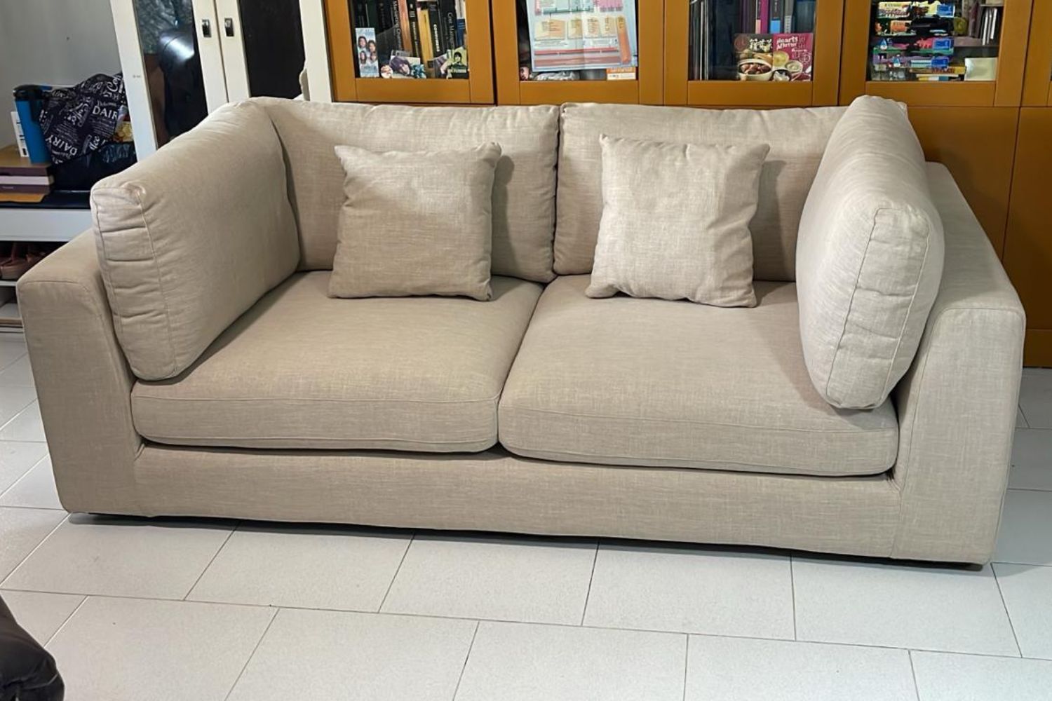 Claudia 3 seater beige fabric sofa