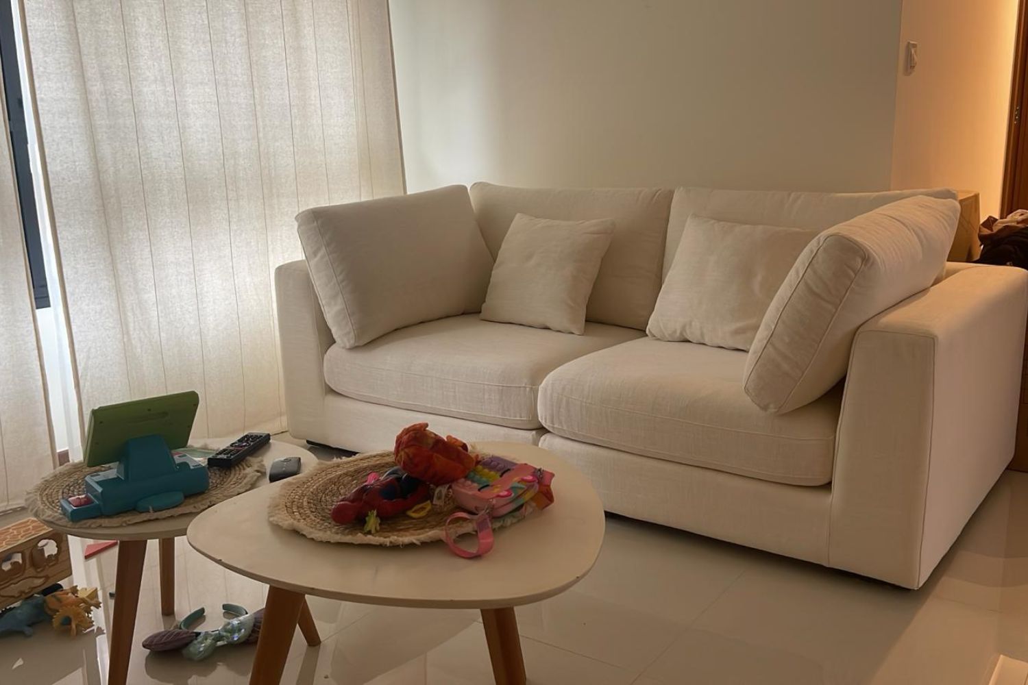 Claudia 3 seater white fabric sofa
