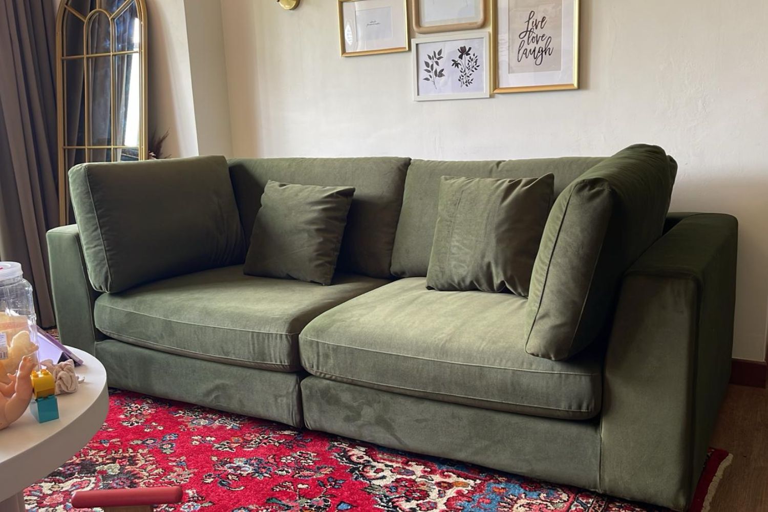 Claudia 3 seater green pet friendly fabric sofa