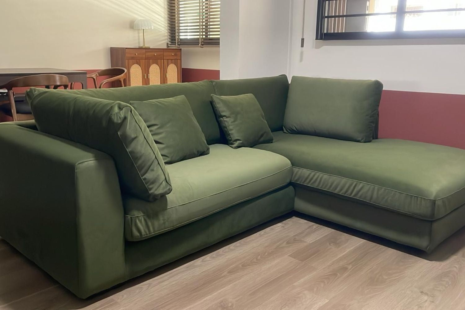 Claudia 240cm green pet friendly fabric L shape sectional sofa