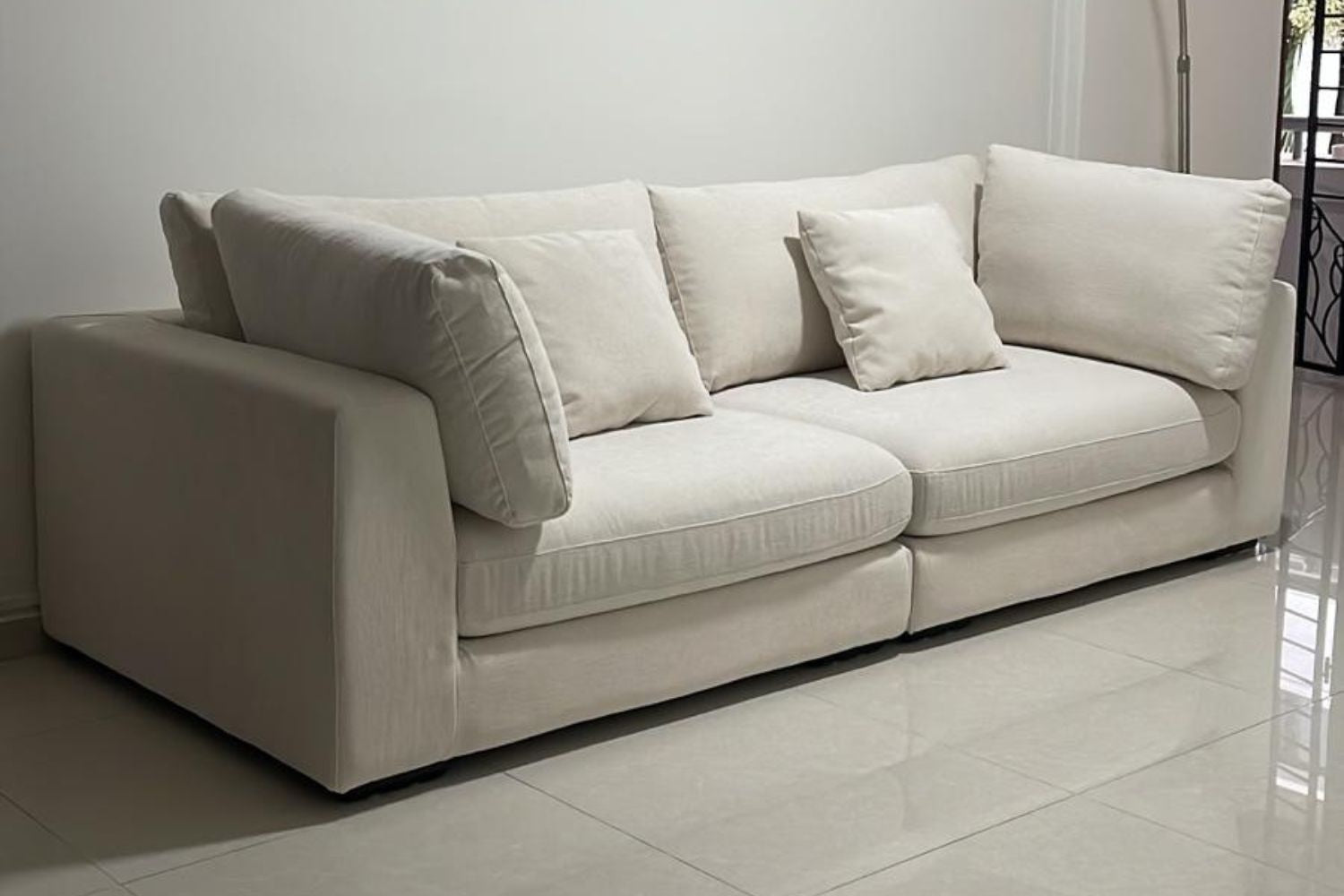 Claudia 3 seater white fabric sofa