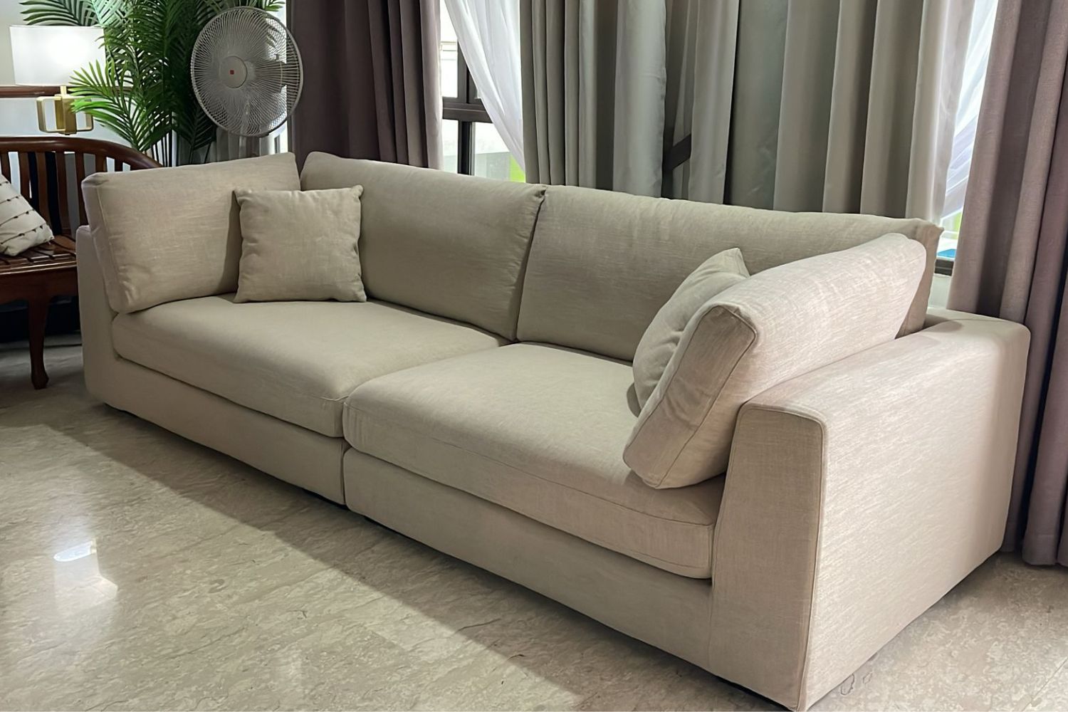 Claudia 4 seater beige fabric sofa