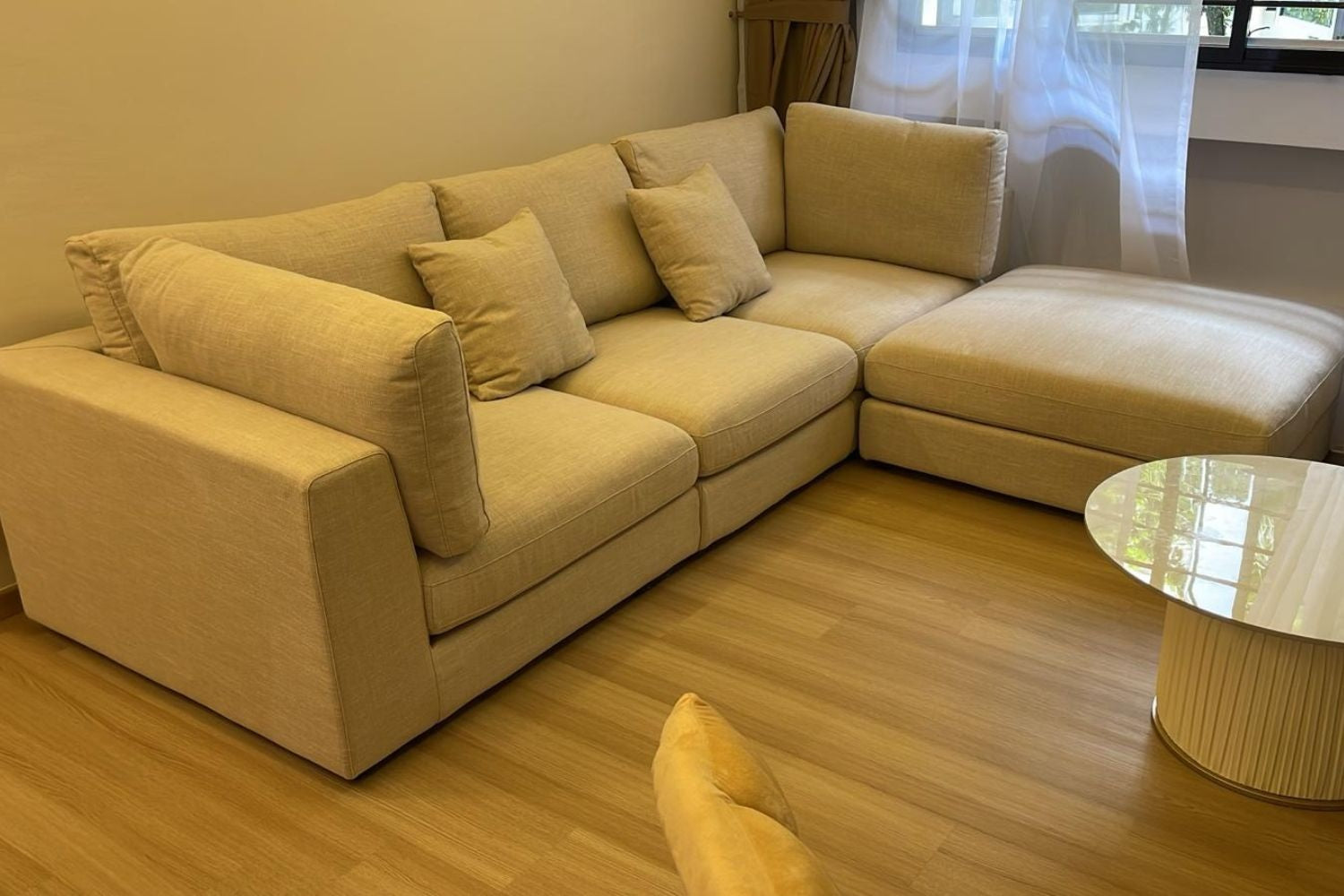 Claudia 4 seater beige fabric sofa with ottoman