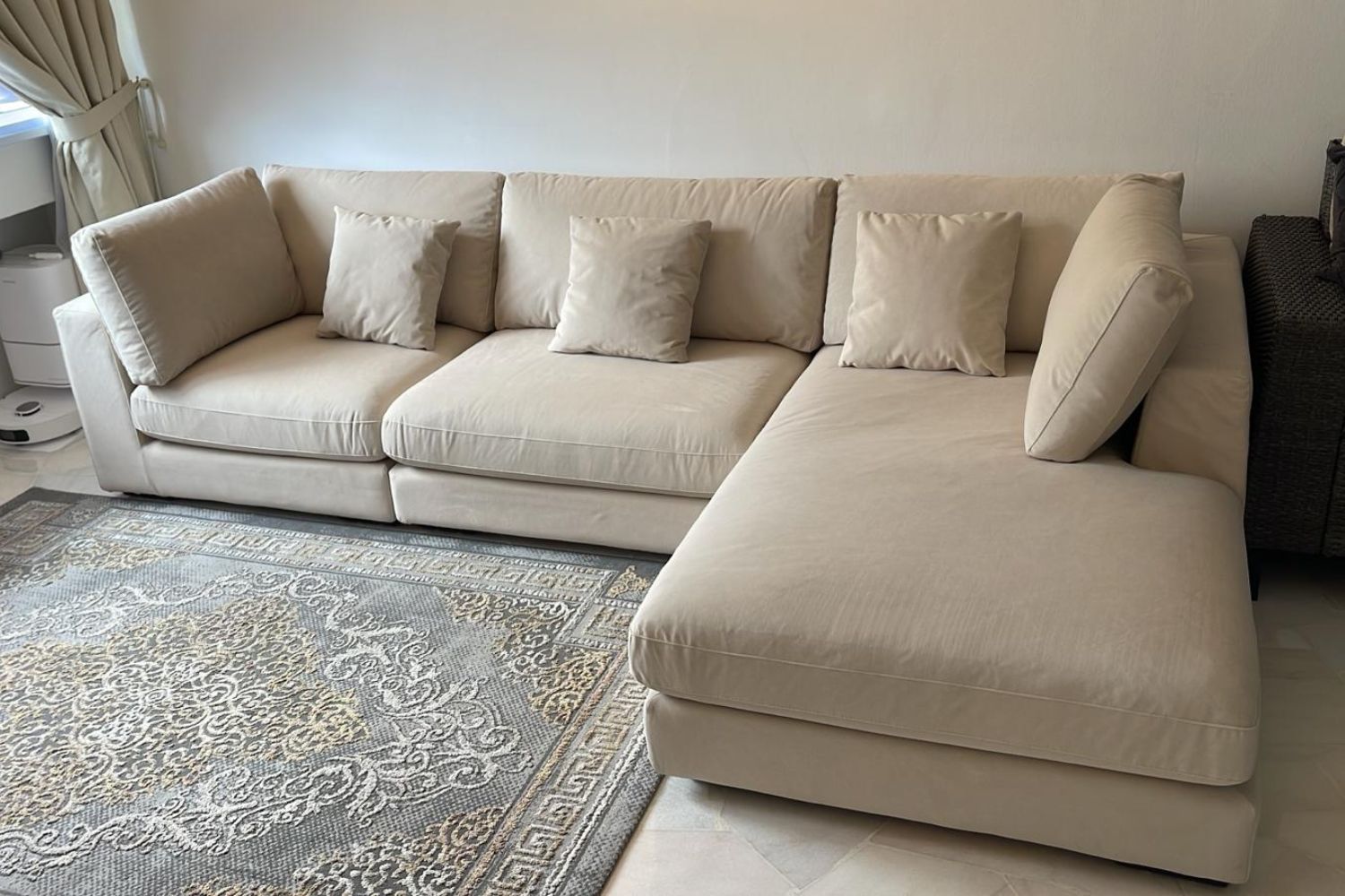 Claudia 5 seater beige pet friendly fabric L shape sectional sofa