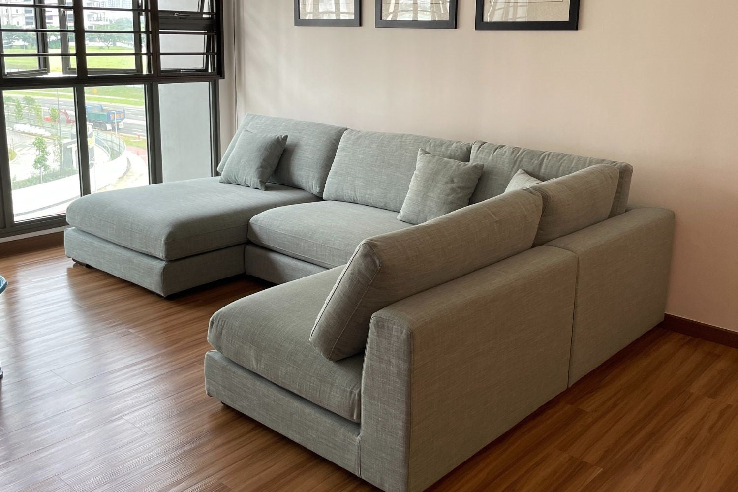 Claudia 300cm Green (Toby 70) Fabric U-shaped Sofa | Jun 24