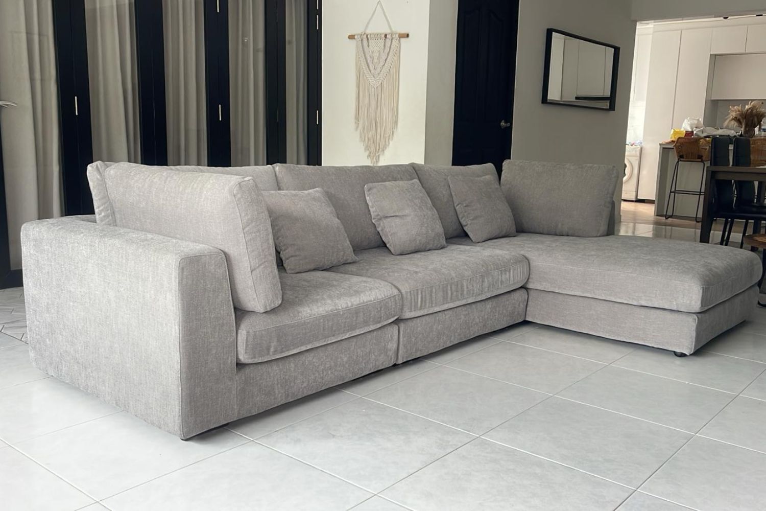 Claudia 5 seater grey fabric L shape sectional sofa