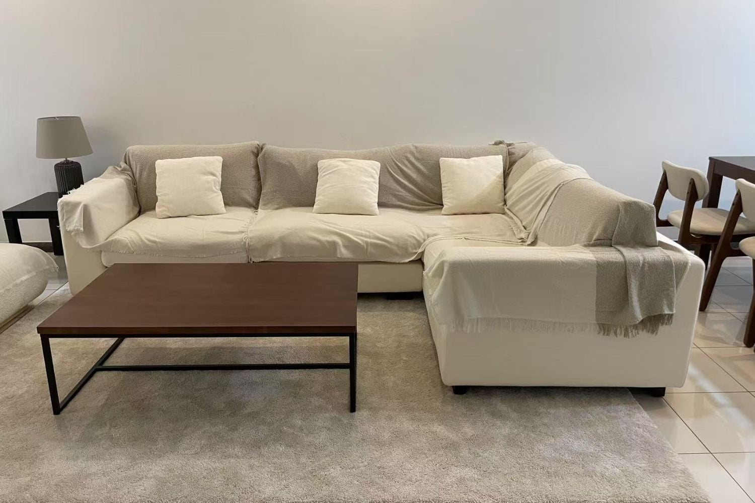 Claudia 300cm white fabric corner sectional sofa