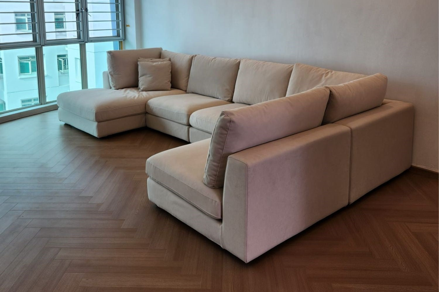 Claudia 6 seater u shape sectional beige pet friendly fabric sofa