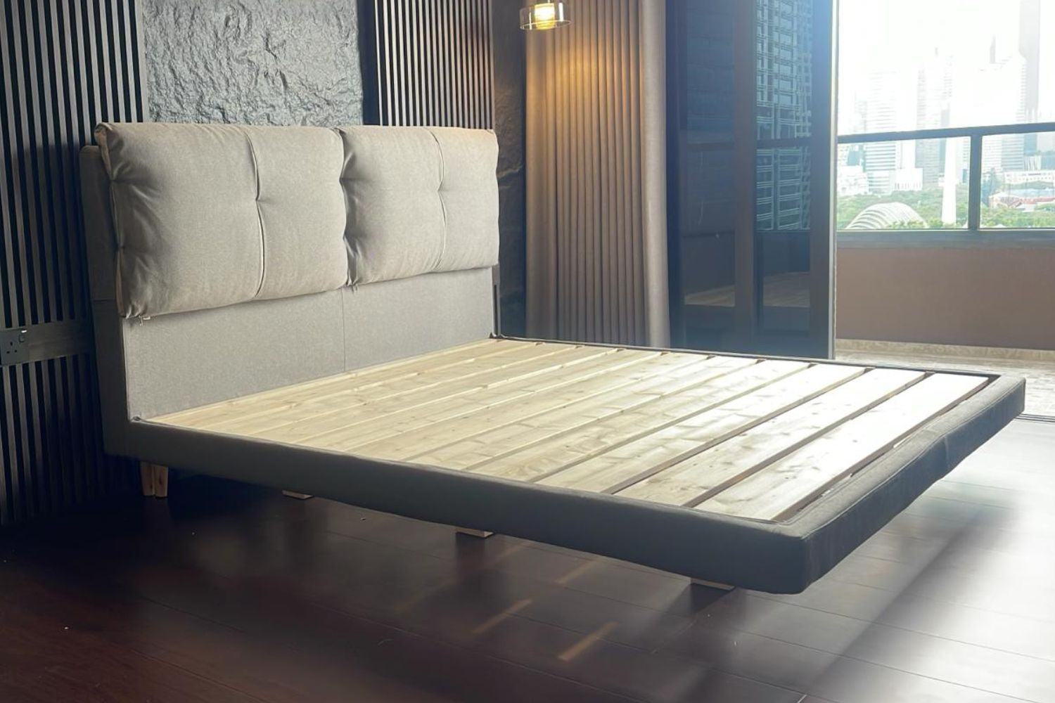 Claudia king size grey fabric bed frame