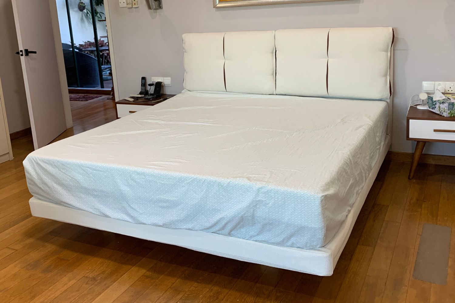 Claudia king size white fabric bed frame
