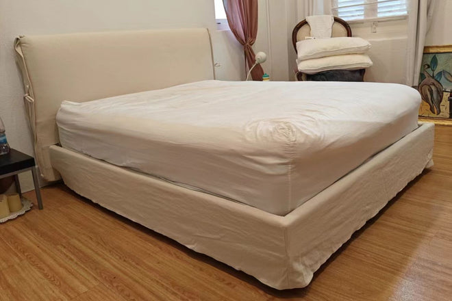 Cloud queen size white fabric bed frame gillian giam | Sep 24