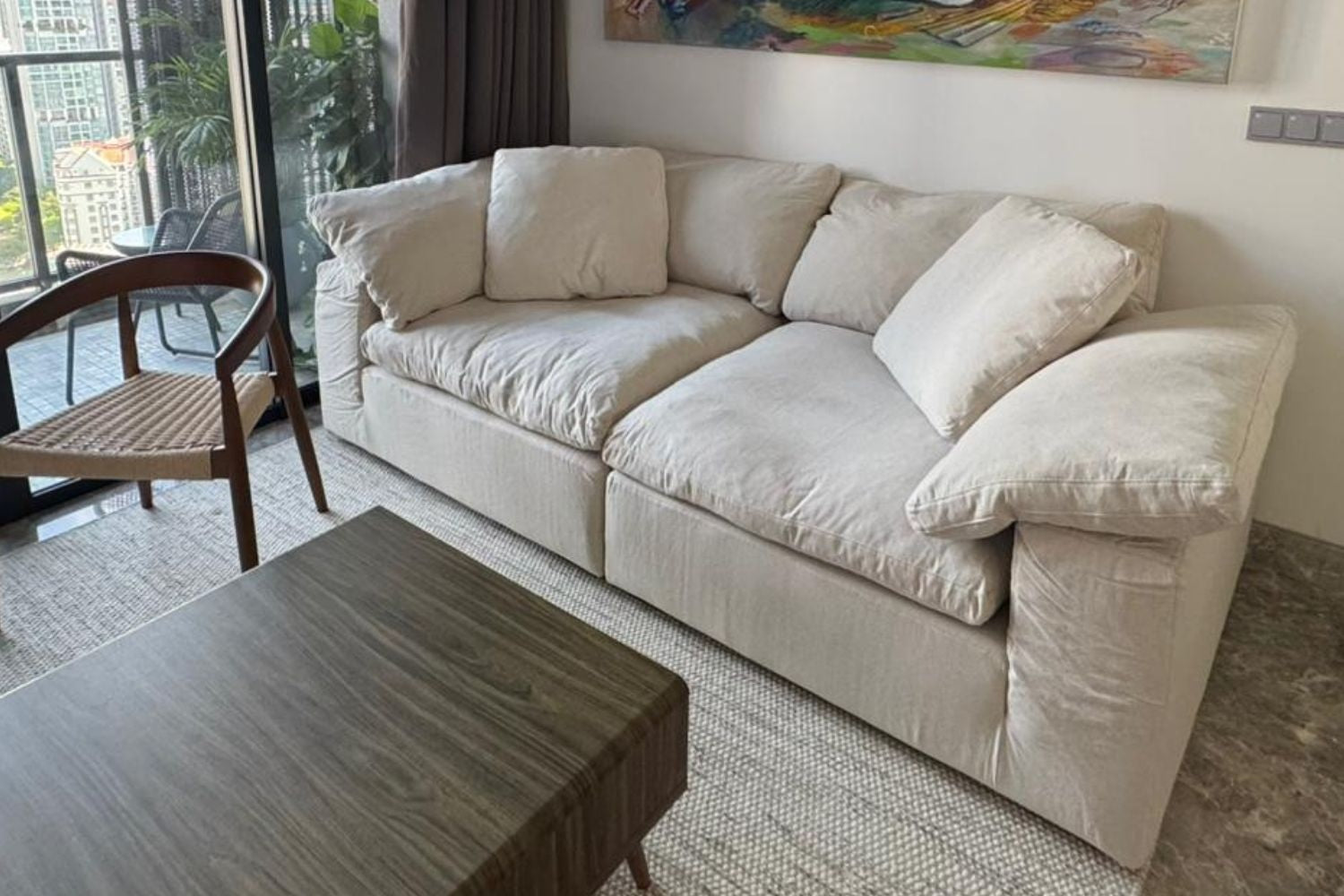 Cloud 3 seater beige fabric sofa