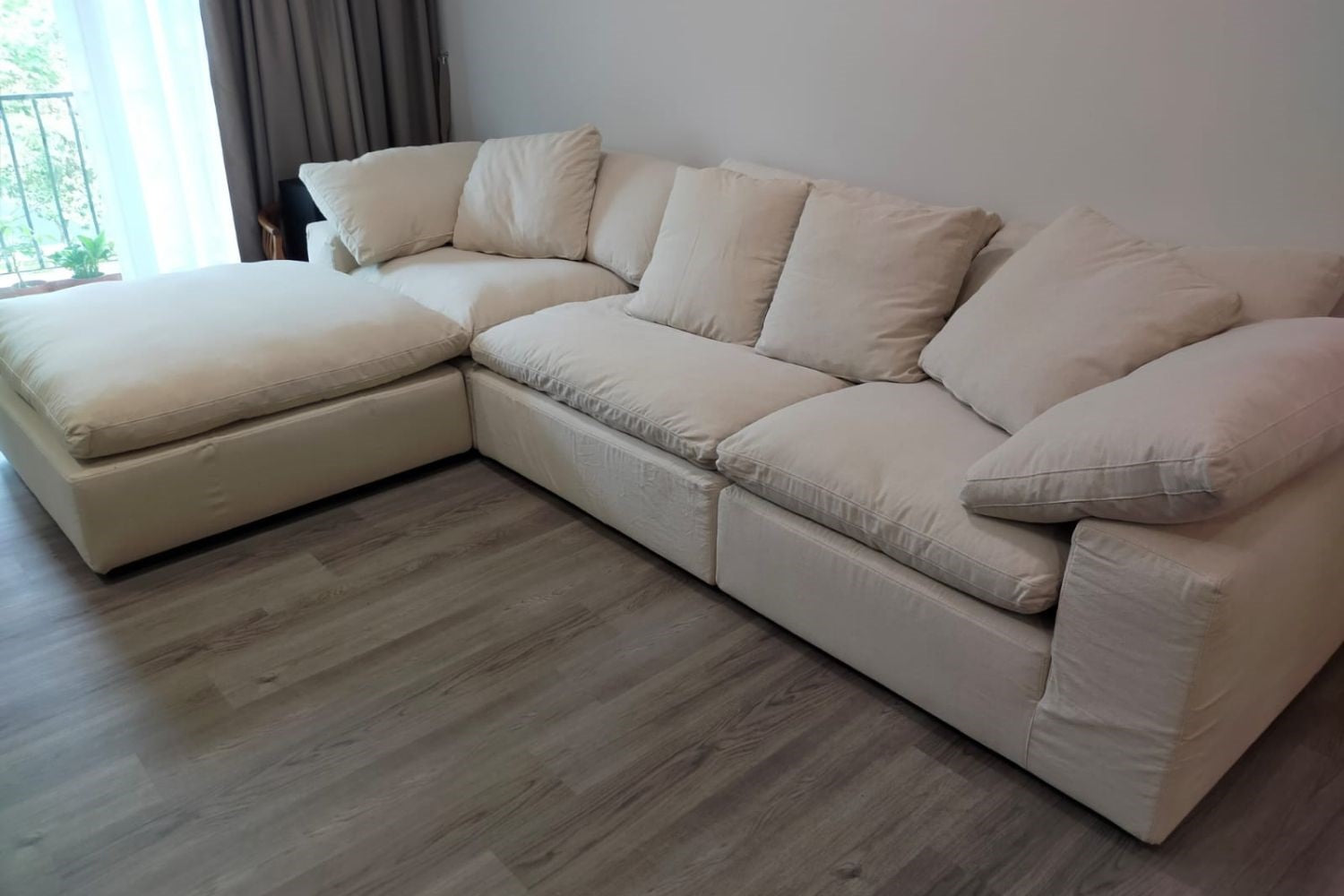 Cloud fabric sofa 342cm with ottoman beige