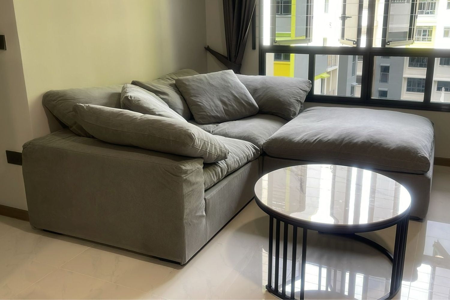 Cloud 3 seater grey 100% organic fabric sofa with ottoman