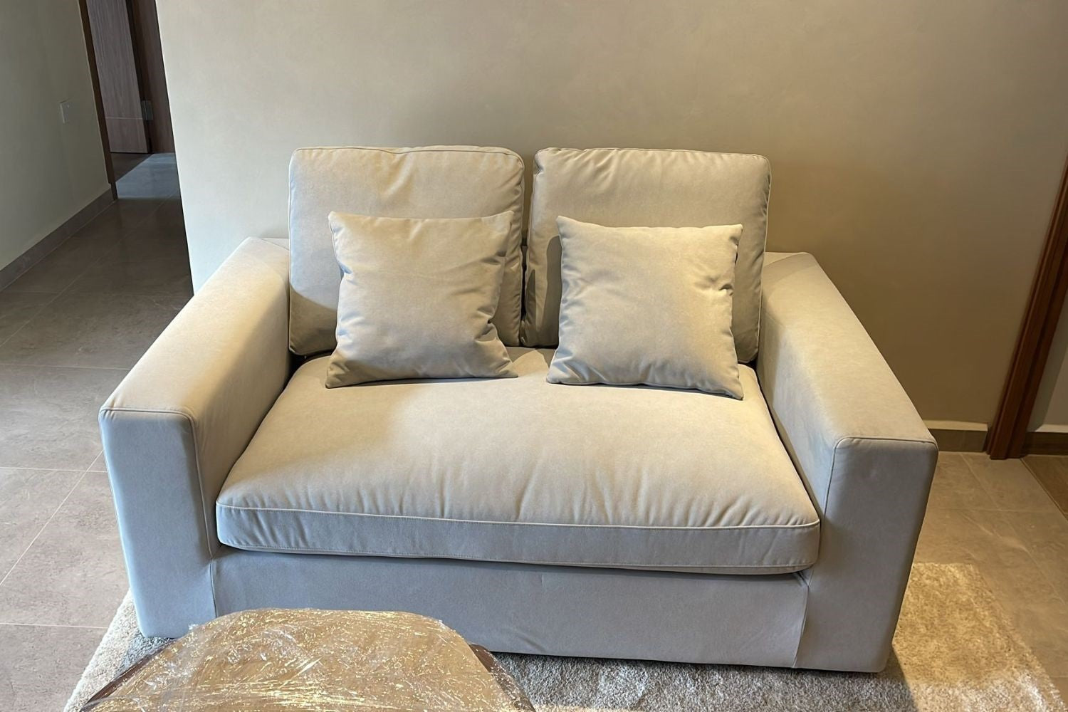 Coastal 2 seater grey pet friendly fabric sofa