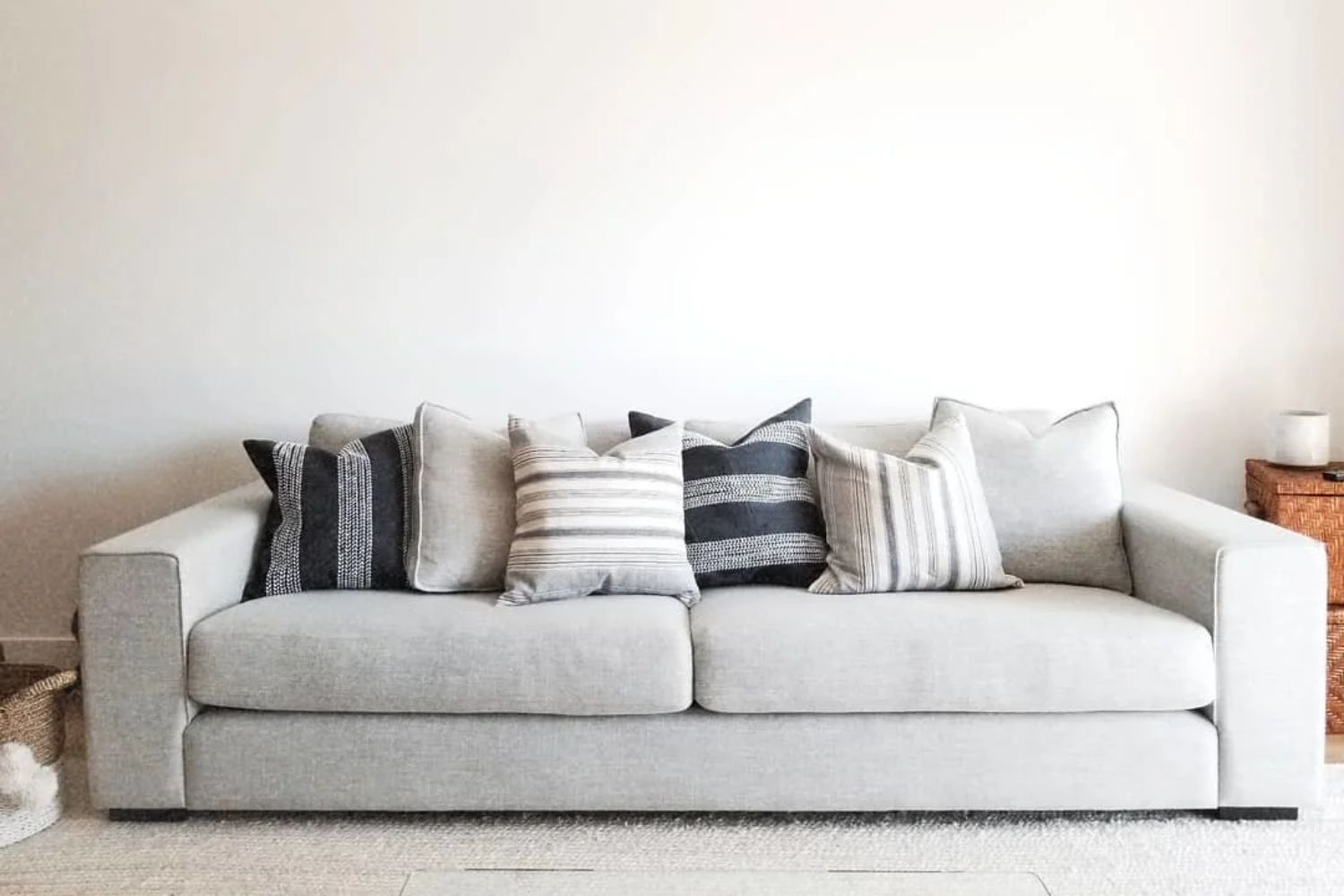 Costal fabric sofa in grey in real customer homes