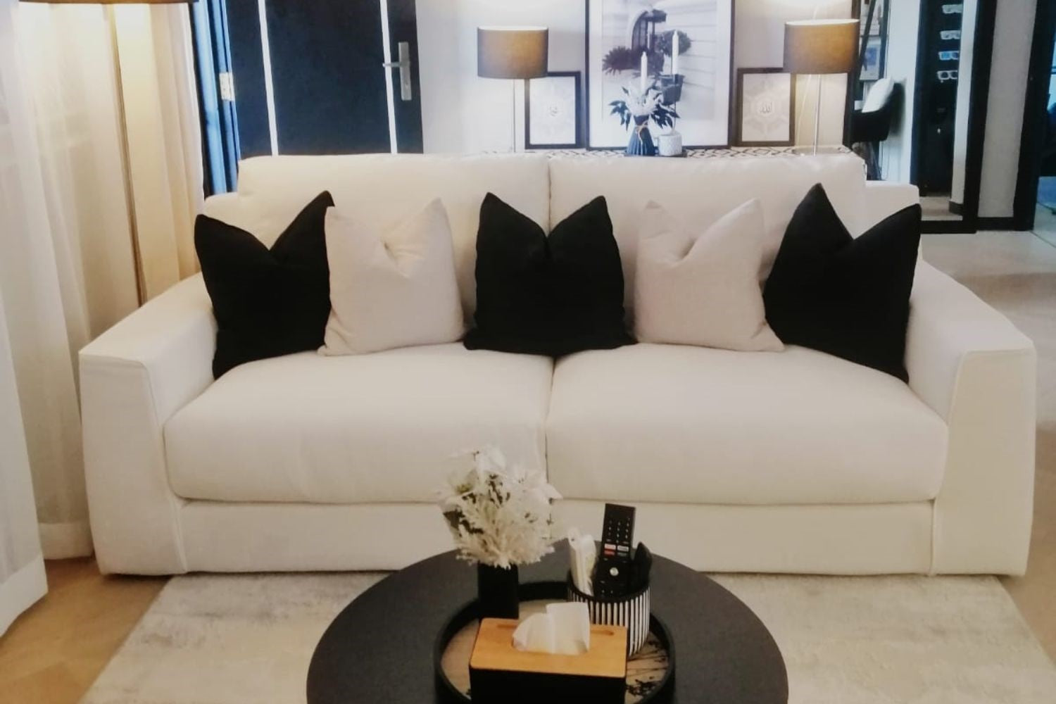 Comfort 3 seater white fabric sofa
