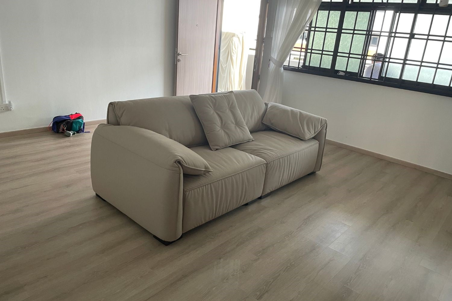 Comfy 220cm beige half leather sofa
