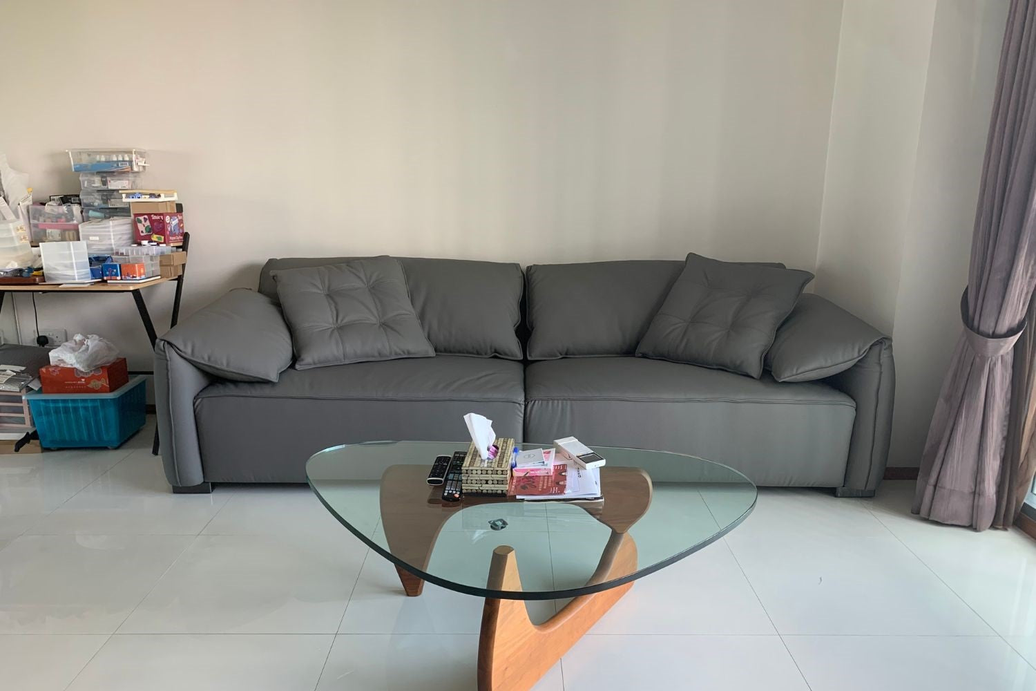 Comfy 260cm grey half leather sofa