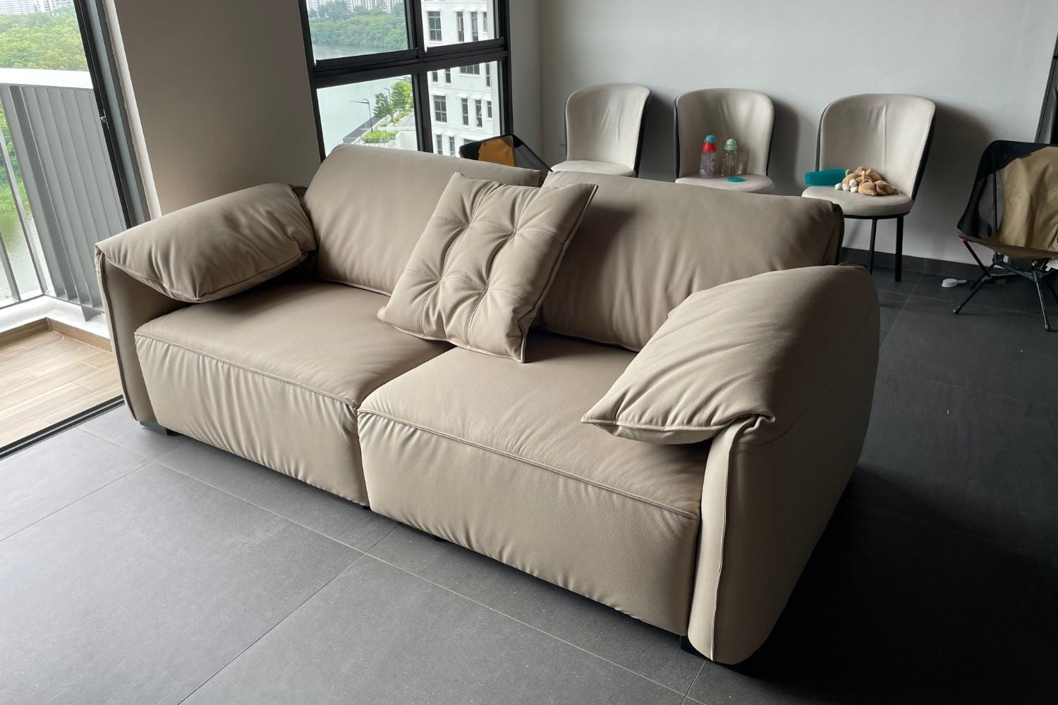 Comfy 220cm beige half leather sofa