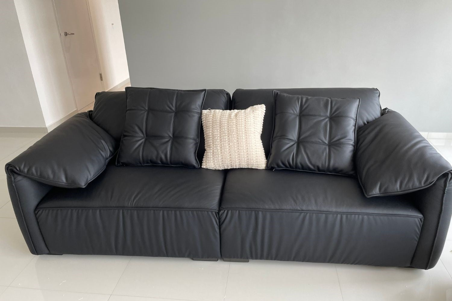 Comfy 240cm full leather sofa black