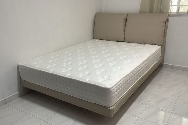 Comfy queen size beige faux leather (Pawla 42) bed frame Eunice | Jul 25
