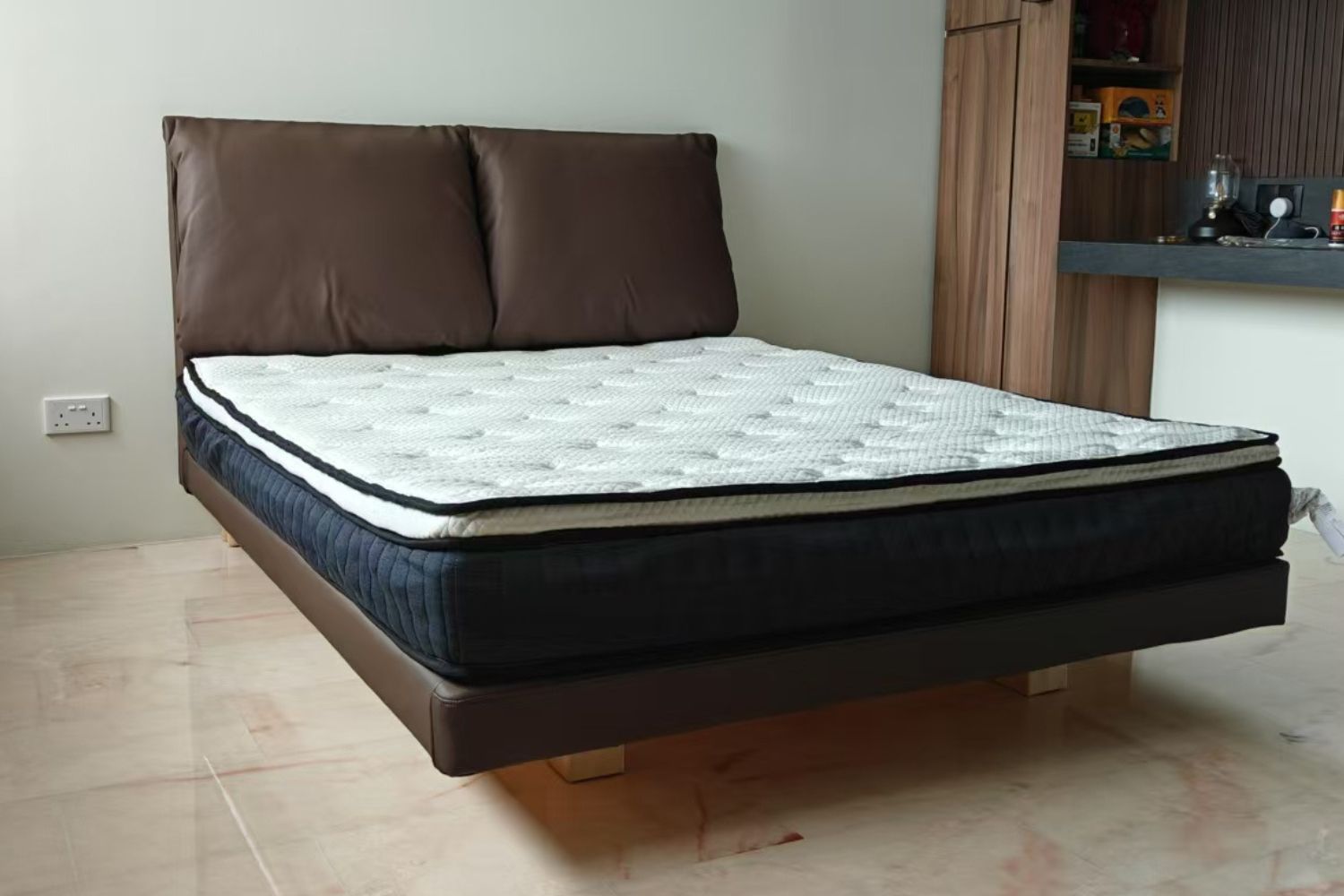 Comfy queen size dark brown faux leather bed frame