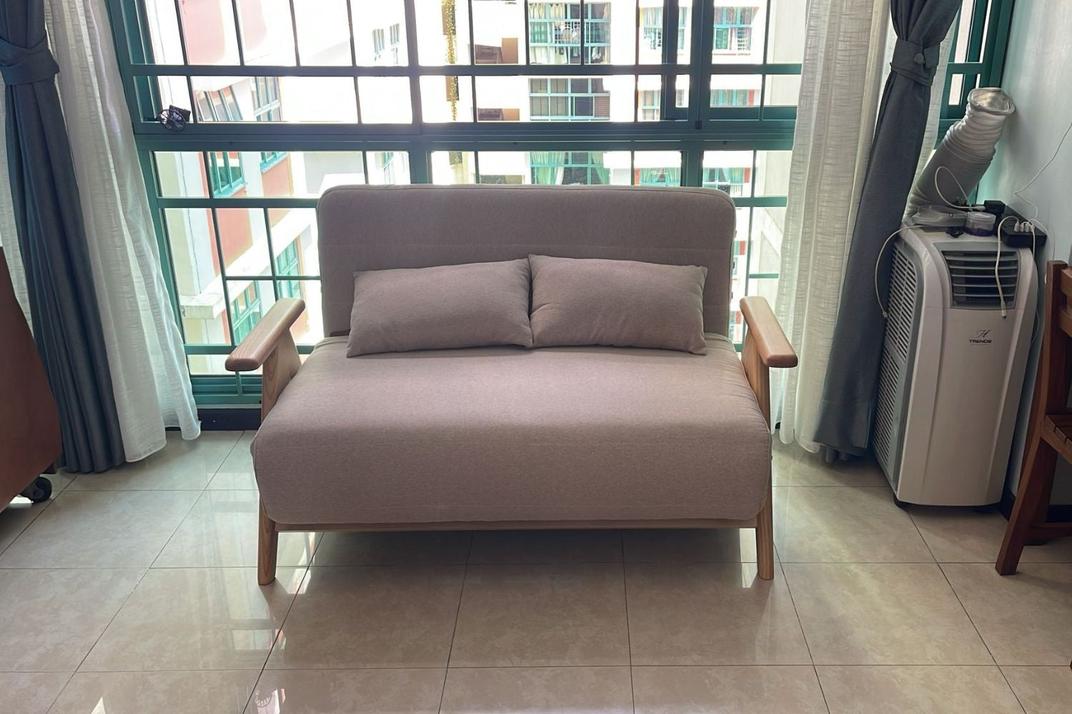 Corona 135cm beige fabric sofa bed