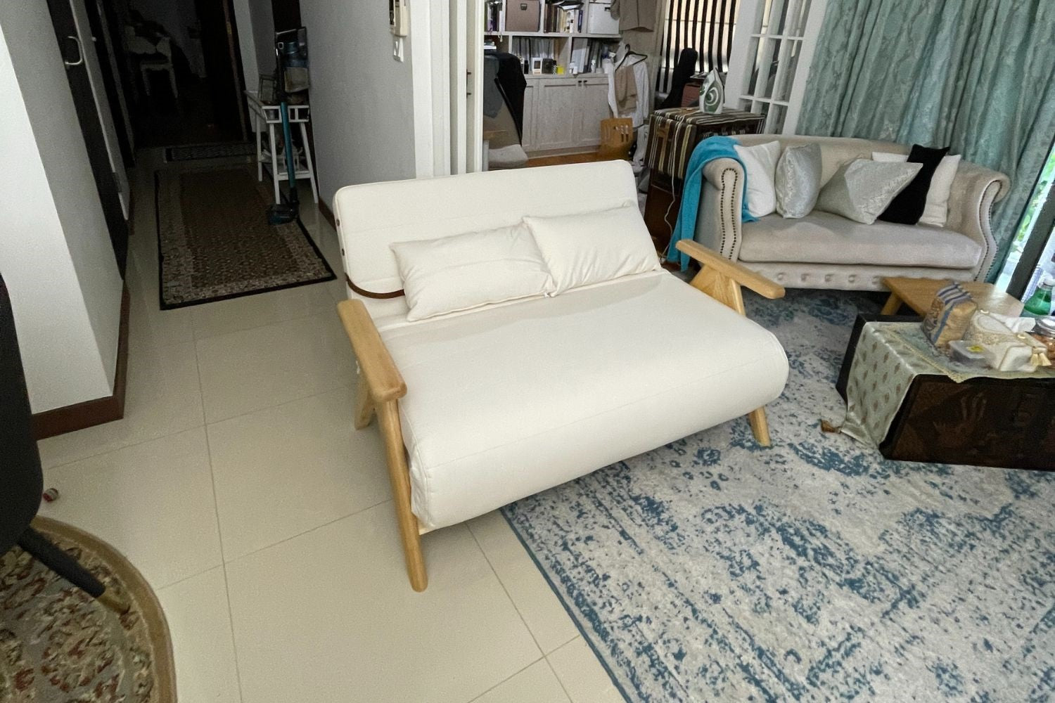 Corona 135cm beige fabric sofa bed