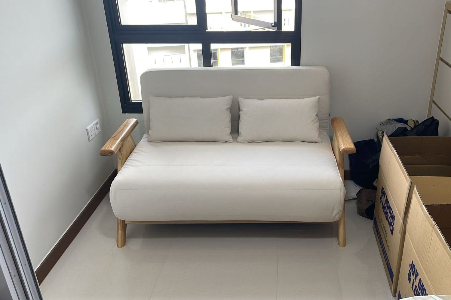 Corona 135cm white pet friendly fabric sofa bed