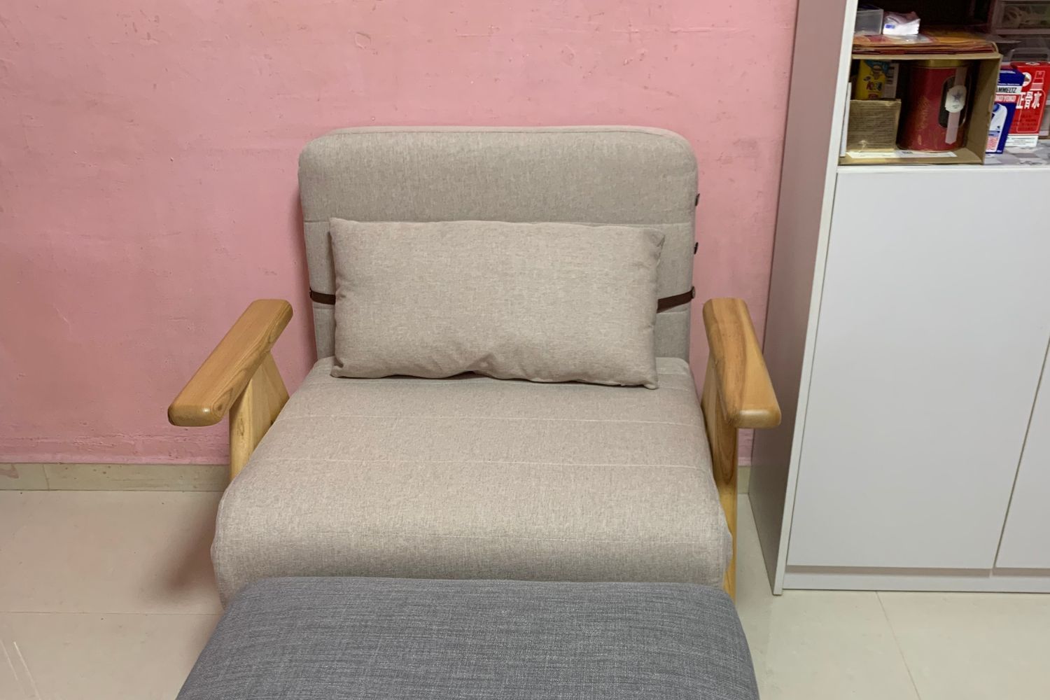 Corona 90cm beige blended fabric sofa bed in real customer homes
