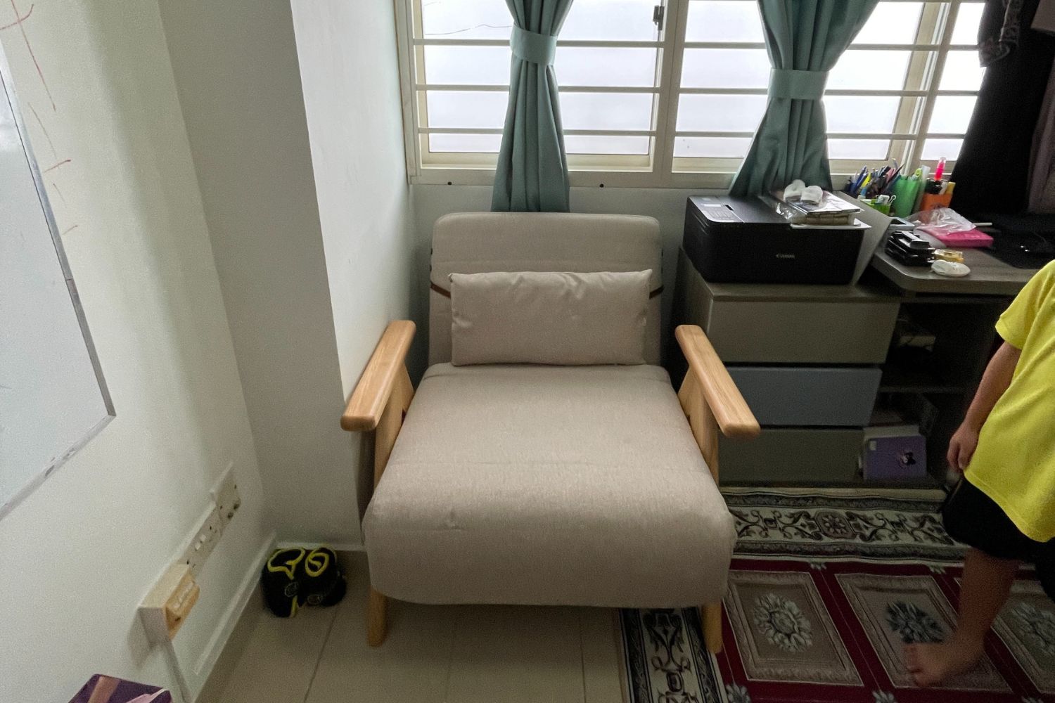 Corona 90cm beige fabric sofa bed