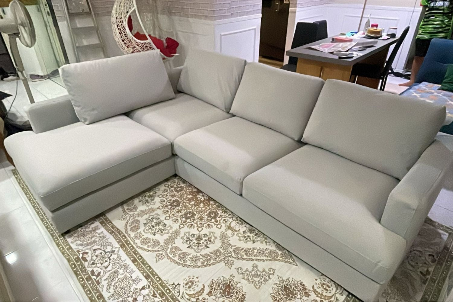Crescent 4 seater grey fabric L shape sectional sofa