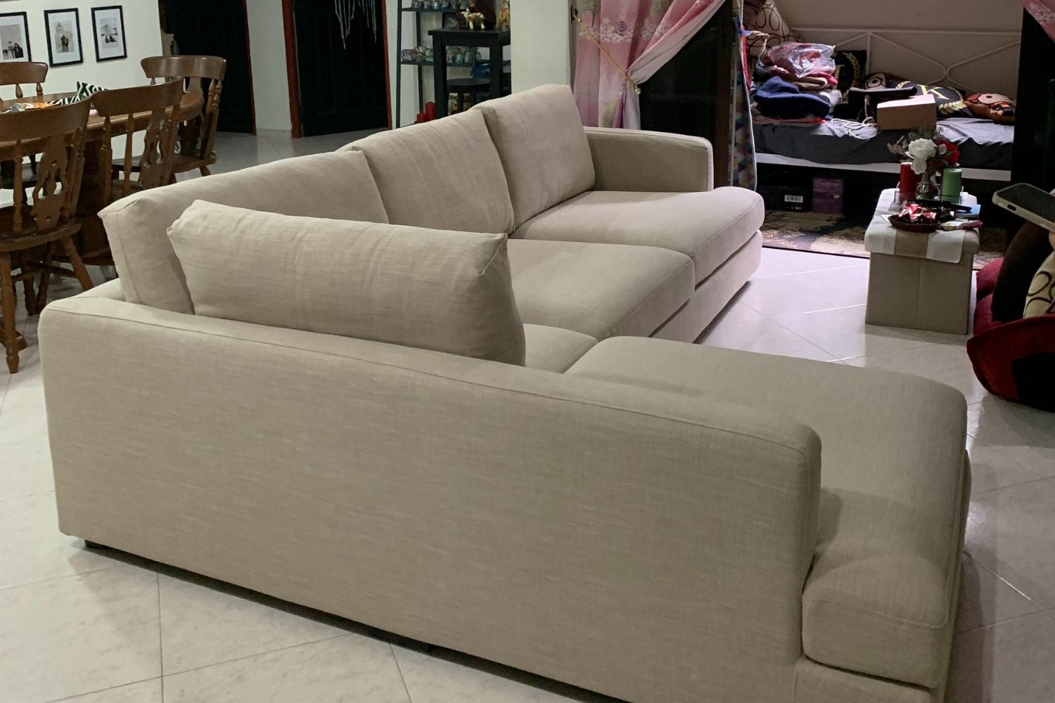 Crescent 280cm Beige (Toby-46) Fabric Sectional Sofa Maria | May 24