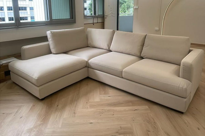 Crescent 260cm Beige (Furla 40) Fabric Sectional Sofa Nizam | Nov 24