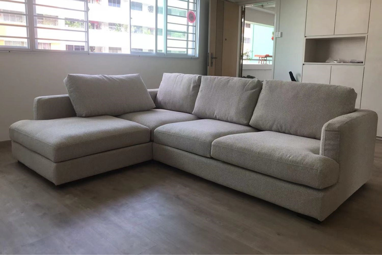 Crescent 260cm grey fabric sectional sofa