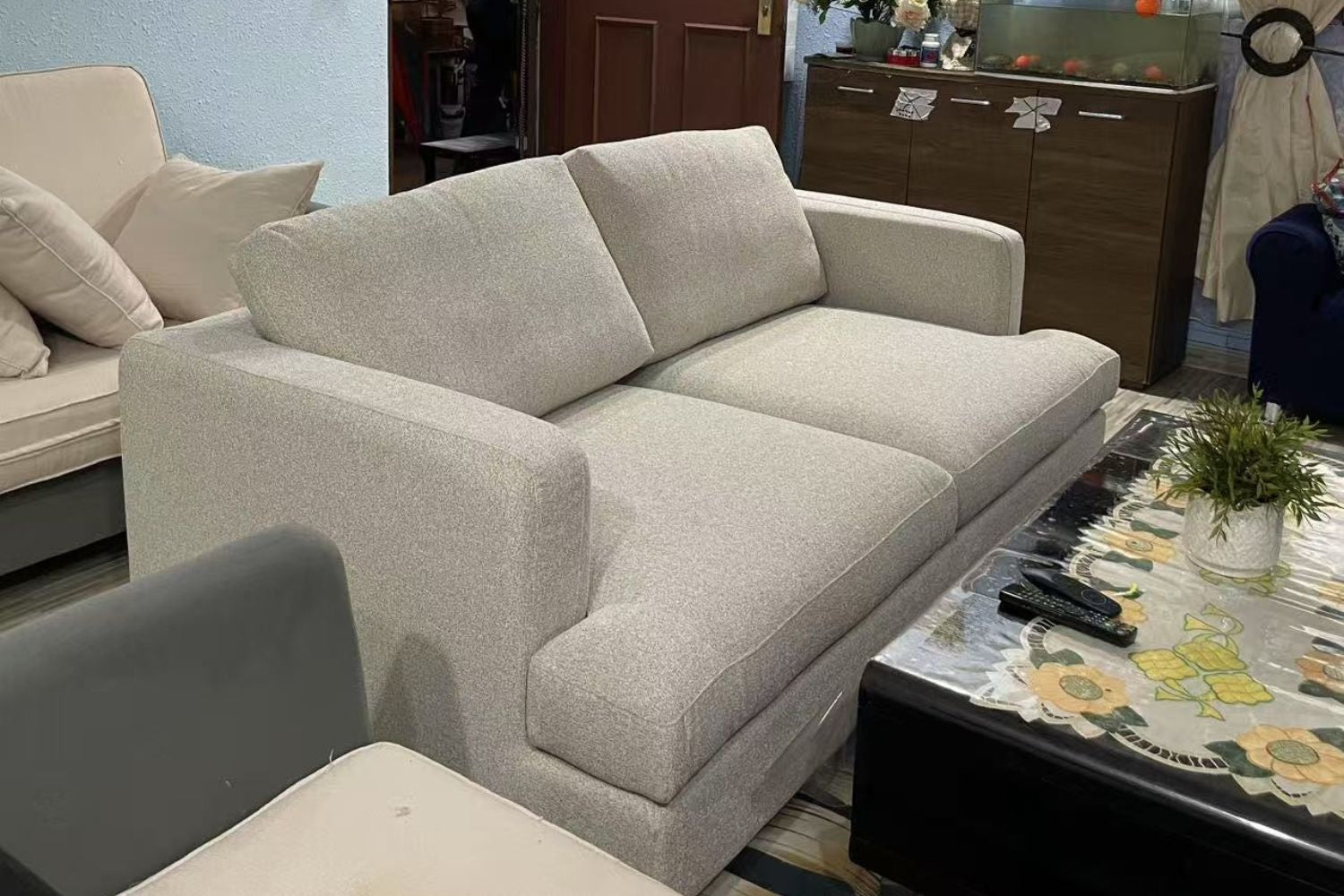 Crescent 2 seater grey fabric sofa