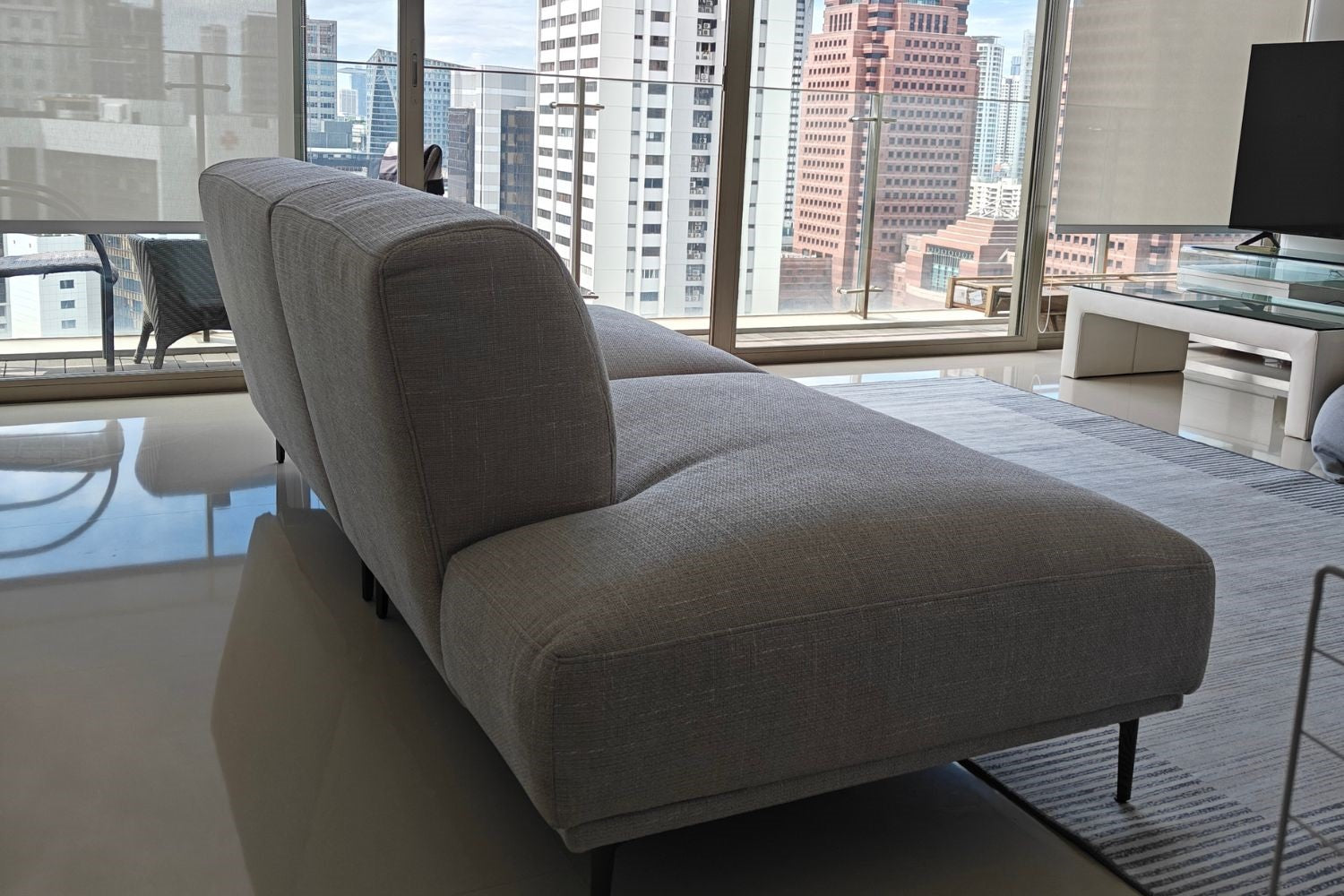 Crystal 220cm Grey Fabric One Arm Sofa Mamiko | Jul 24