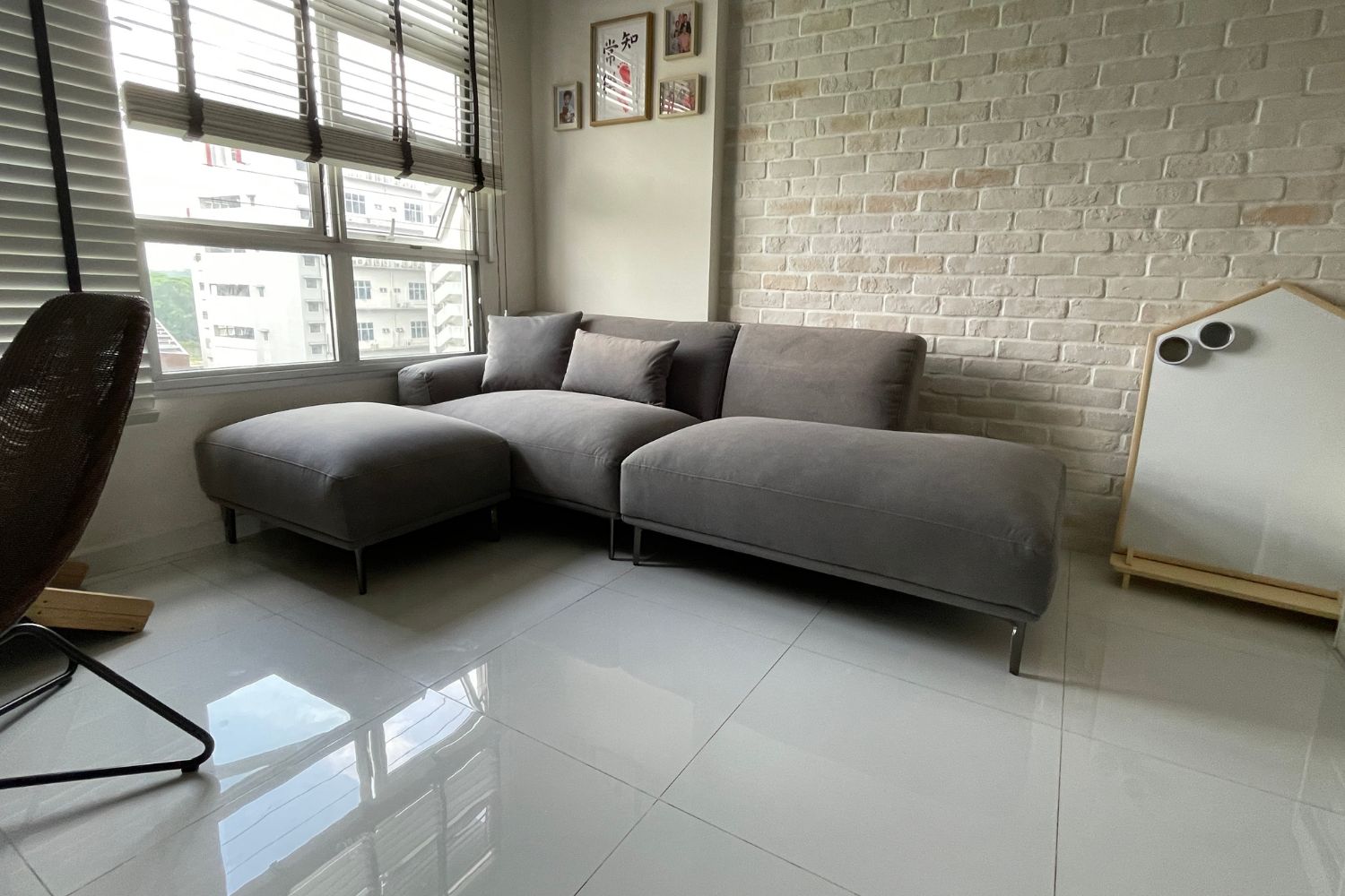 Crystal 240cm grey pet friendly fabric sofa + ottoman